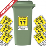 Children Playing Please Drive Slowly Speed Reduction Wheelie Bin Stickers